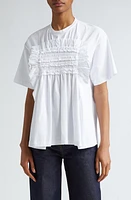 Cecilie Bahnsen Goldie Smocked Ruffle Stretch Cotton T-Shirt White at Nordstrom, Us