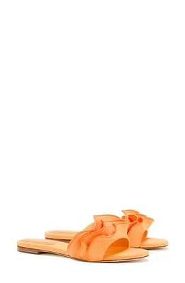 Larroudé Ivy Ruffle Raffia Slide Sandal Mango at Nordstrom,