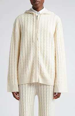 TOTEME Cable Knit Wool & Cashmere Zip Hoodie Snow at Nordstrom,