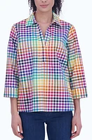 Foxcroft Sophia Rainbow Gingham Cotton Popover Shirt Multi Plaid at Nordstrom,