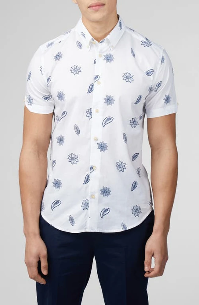 Ben Sherman Floral Short Sleeve Button-Down Shirt in Snow White at Nordstrom, Size X-Large