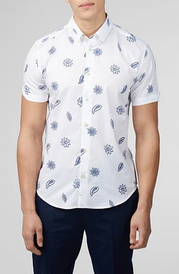 Ben Sherman Floral Short Sleeve Button-Down Shirt in Snow White at Nordstrom, Size X-Large