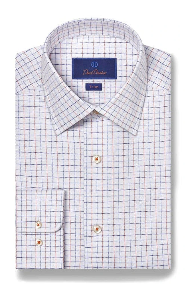 David Donahue Trim Fit Royal Oxford Tattersall Check Dress Shirt White/Orange at Nordstrom,