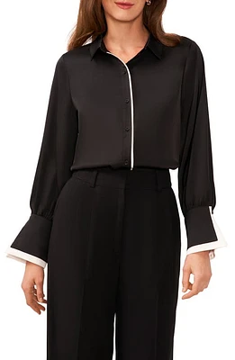 halogen(r) Contrast Trim Button-Up Shirt Rich Black at Nordstrom,