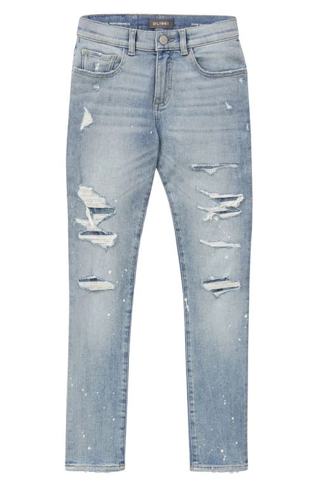 DL1961 Kids' Zane Paint Splatter Skinny Jeans in Light Indigo Distressed at Nordstrom, Size 3T