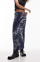 Topshop Plissé Print Maxi Skirt Mid Blue at Nordstrom, Us