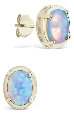 Sterling Forever Blue Lab Created Opal Oval Stud Earrings in Silver at Nordstrom