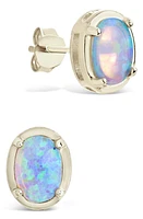 Sterling Forever Blue Lab Created Opal Oval Stud Earrings in Silver at Nordstrom