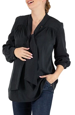 Cache Coeur Margaux Tie Neck Maternity/Nursing Blouse Black at Nordstrom,