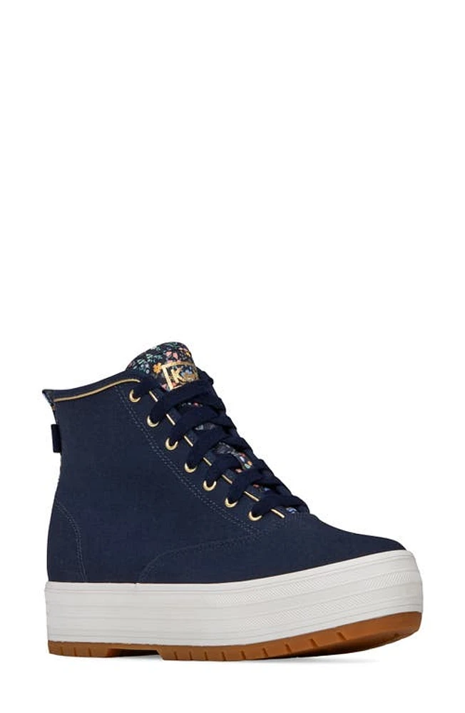 Keds x Rifle Paper Co. High Top Platform Sneaker Navy Canvas at Nordstrom,