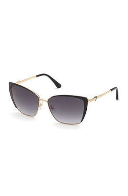 GUESS 59mm Gradient Cat Eye Sunglasses in Shiny Black /Gradient Smoke at Nordstrom