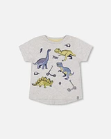 Deux Par Deux Baby Boy's Organic Cotton T-Shirt With Dino Print Light Gray Mix at Nordstrom