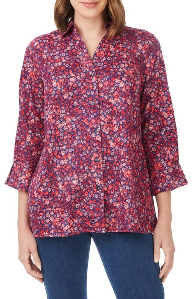 Foxcroft Piper Beach Blossom Button-Up Shirt Coral Sunset at Nordstrom,