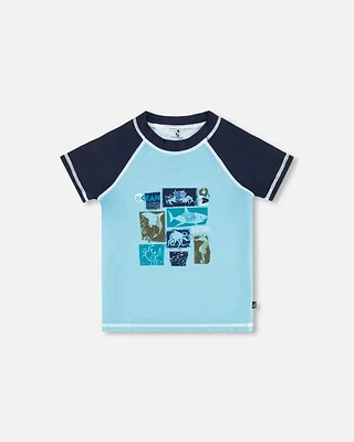 Deux Par Deux Boy's Short Sleeve Rashguard With Printed Fish Navy at Nordstrom