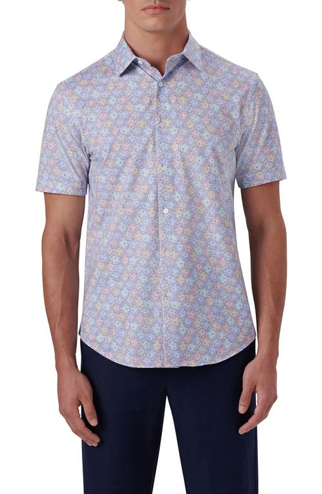 Bugatchi OoohCotton Floral Short Sleeve Button-Up Shirt Classic Blue at Nordstrom,