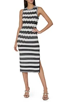 Milly Asymmetric Zig Zag Metallic Sleeveless Knit Midi Dress Black/Ecru at Nordstrom,