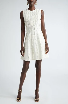 Oscar de la Renta Sleeveless Wave Knit Fit & Flare Dress Ivory at Nordstrom,