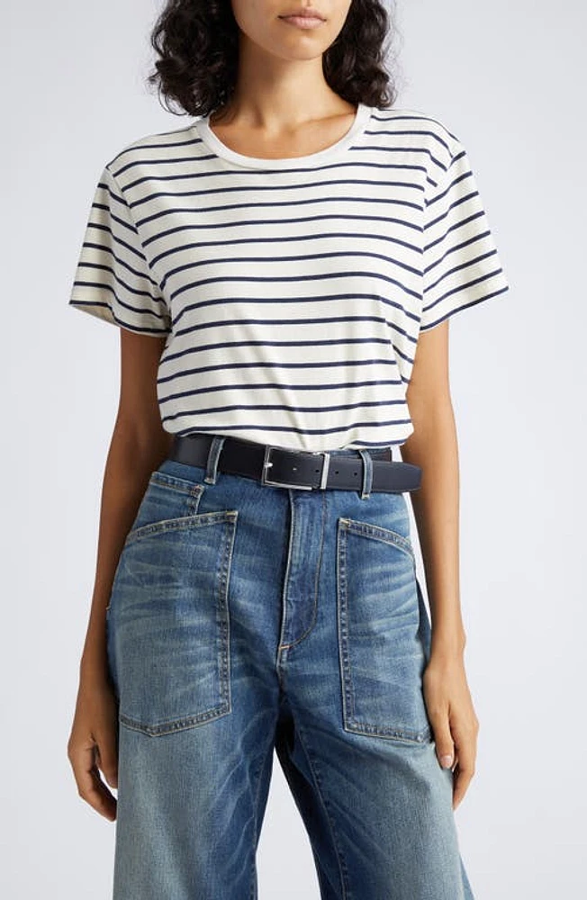 Nili Lotan Mariela Stripe Crewneck Cotton T-Shirt Navy/Ivory at Nordstrom,