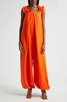 ORIRE Oma Ruffle Strap Linen Blend Jumpsuit Orange at Nordstrom,