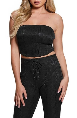 GUESS Python Embossed Strapless Faux Leather Crop Top Black at Nordstrom,