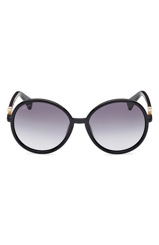 Max Mara 58mm Gradient Round Sunglasses in Shiny Black /Gradient Smoke at Nordstrom