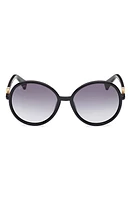 Max Mara 58mm Gradient Round Sunglasses in Shiny Black /Gradient Smoke at Nordstrom