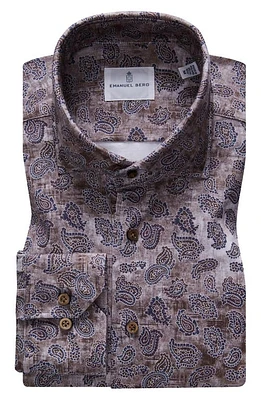 Emanuel Berg 4Flex Modern Fit Paisley Print Knit Button-Up Shirt in Medium Beige at Nordstrom, Size Large