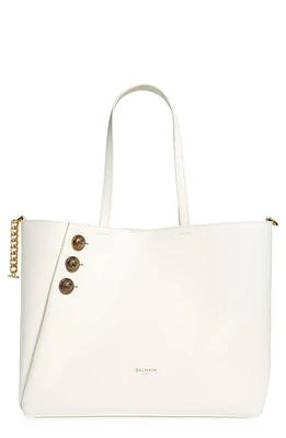 Balmain Emblem Crest Button Calfskin Shopper in 0Da Cream at Nordstrom