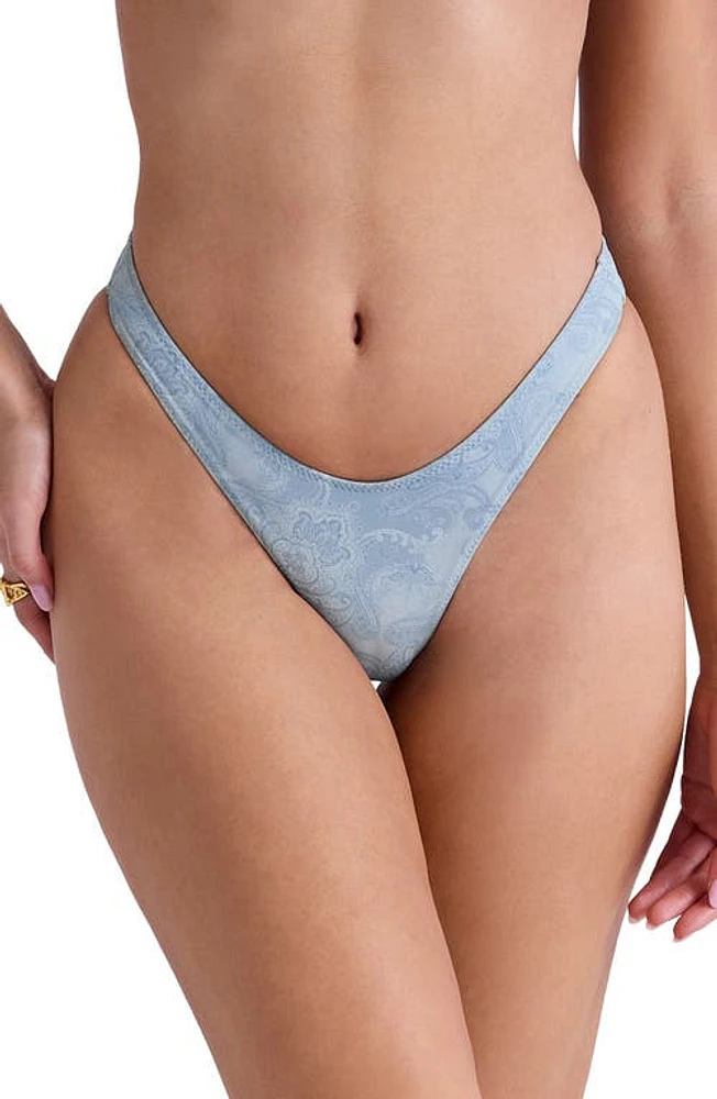 HOUSE OF CB Capri-J High Cut Bikini Bottoms Blue Paisley at Nordstrom,