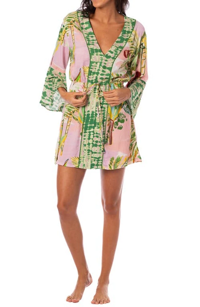 Maaji Retro Palms Long Sleeve Cover-Up Minidress in Pink at Nordstrom, Size Small