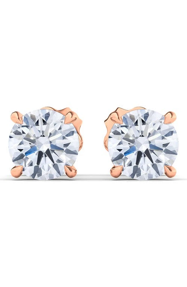 HauteCarat Round Brilliant Cut Lab Created Diamond Stud Earrings in 2.00 Ctw Rose Gold at Nordstrom