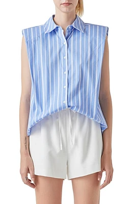 Grey Lab Stripe Power Shoulder Sleeveless Button-Up Shirt Blue/White at Nordstrom,