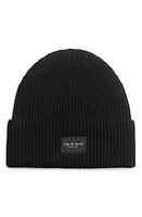 rag & bone Blake Logo Patch Wool Blend Rib Beanie in Black at Nordstrom