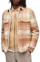 AllSaints Sacco Plaid Fleece Lined Cotton Shirt Jacket Ecru/Camel at Nordstrom,