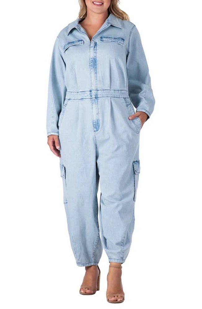 Standards & Practices Cargo Long Sleeve Denim Jumpsuit Bleached Blue at Nordstrom,