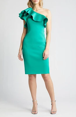 Eliza J One-Shoulder Ruffle Neck Midi Dress at Nordstrom,