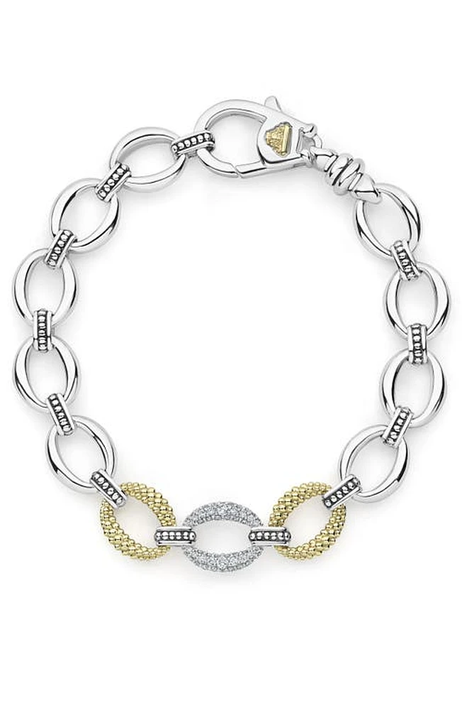 LAGOS Caviar Lux Diamond Station Link Bracelet in Silver/Diamond at Nordstrom, Size 7 In