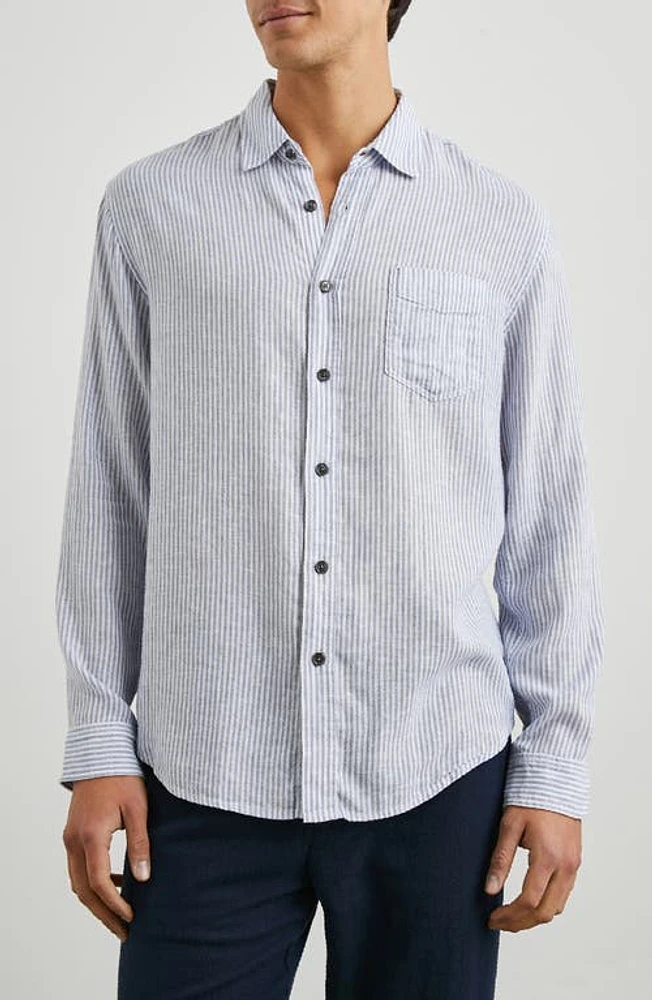 Rails Connor Stripe Linen Blend Button-Up Shirt Denim White Railroad at Nordstrom,