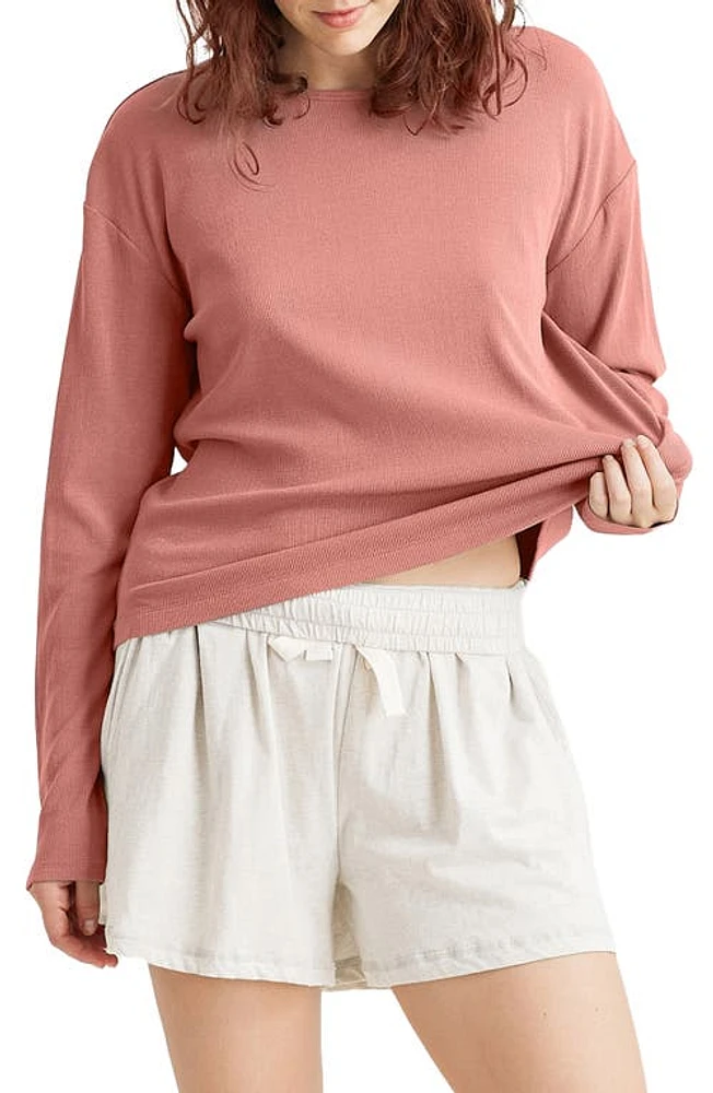 Papinelle Luxe Rib Long Sleeve Pajama Shirt Soft Cinnamon at Nordstrom,