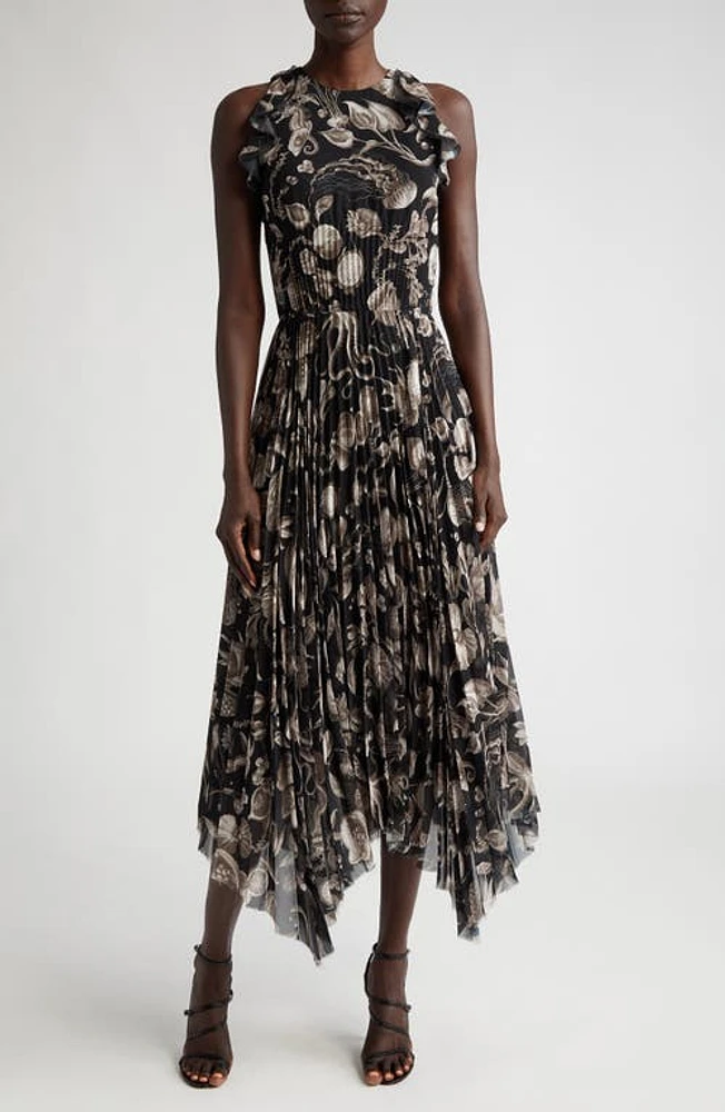 Jason Wu Collection Marine Print Asymmetric Chiffon Dress Black/Parchment at Nordstrom,