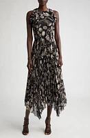 Jason Wu Collection Marine Print Asymmetric Chiffon Dress Black/Parchment at Nordstrom,