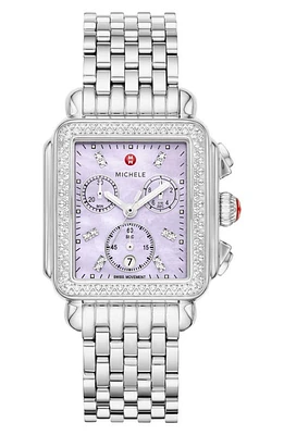 MICHELE Deco Diamond Chronograph Bracelet Watch, 33mm x 35mm in Silver /Lavender at Nordstrom