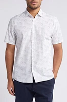 Robert Barakett Forte Slim Fit Geo Print Short Sleeve Button-Up Shirt White at Nordstrom,