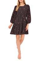 CeCe Dotty Sprigs A-Line Dress Black/Pink at Nordstrom,