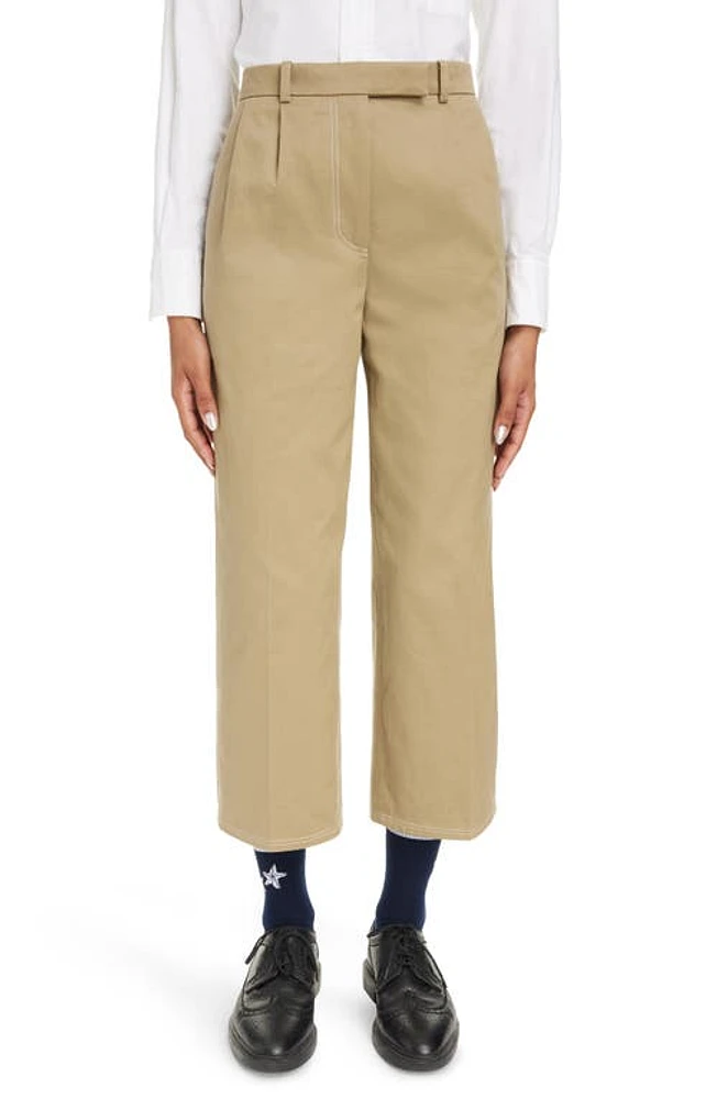 Thom Browne Relaxed Fit Pleated Crop Straight Leg Cotton Trousers Camel at Nordstrom, Us