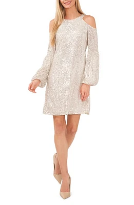 CeCe Cold Shoulder Long Sleeve Sequin Dress in Champagne at Nordstrom, Size Large