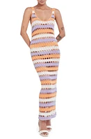 Capittana Sara Stripe Open Stitch Sheer Cover-Up Dress Purple/Peach Multi at Nordstrom,