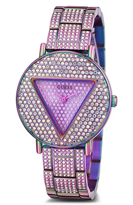 GUESS Logo Crystal Pavé Iridescent Bracelet Watch, 36mm in Iridescent/iridescent/irid at Nordstrom