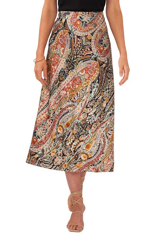 1.STATE Print Midi Skirt Rich Black at Nordstrom,