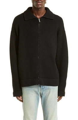 The Elder Statesman Plait Gender Inclusive Cashmere Zip Jacket Black at Nordstrom,